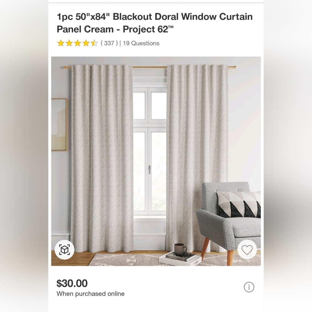 4 panels ($20 ea) blackout curtains 50"x84"